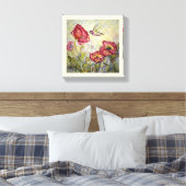 Waterverf Hummingbird Flowers Print Canvas 10x10 (Insitu (Slaapkamer))