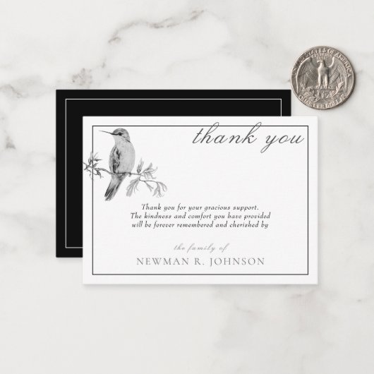 Waterverf  Hummingbird Memorial Dank u Notitiekaartje (Voorkant / Achterkant in situ)