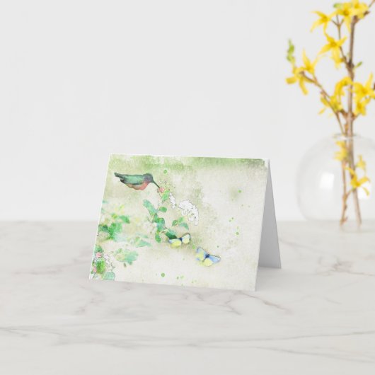 Waterverf Hummingbird Note Kaart (Gele Bloem)