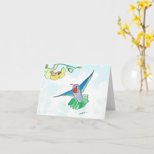 Waterverf Hummingbird Note Kaart/envelop Kaart (Gele Bloem)