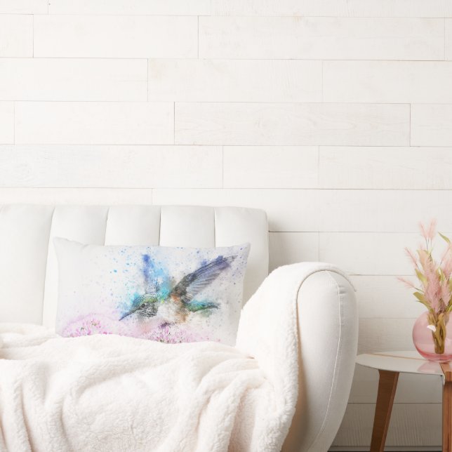 Waterverf Hummingbird op Flowers | Aangepast Kussen (Bank)