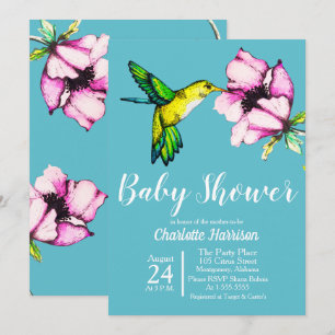Waterverf Hummingbird & Paars Flower Baby shower Kaart