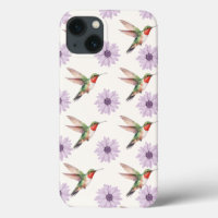 Waterverf Hummingbird & Paarse Daisy Pattern