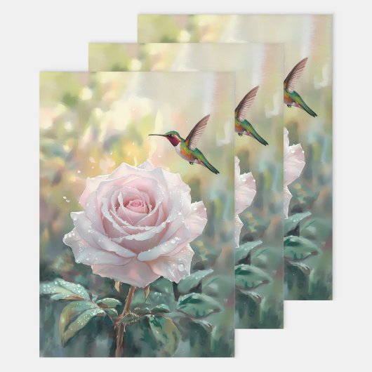 Waterverf Hummingbird Pink Rose Decoupage Inpakpapier Vel