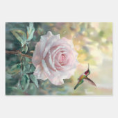 Waterverf Hummingbird Pink Rose Decoupage Inpakpapier Vel (Voorkant)