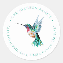 Waterverf Hummingbird Return Address Ronde Sticker