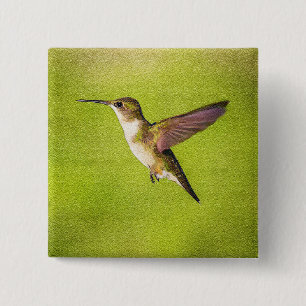 Waterverf Hummingbird Vierkante Button 5,1 Cm