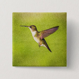 Waterverf Hummingbird Vierkante Button 5,1 Cm