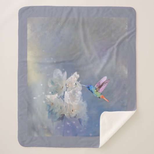 Waterverf Hummingbird White Garden Flower Bird Sherpa Deken (Voorkant)