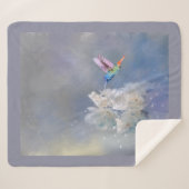 Waterverf Hummingbird White Garden Flower Bird Sherpa Deken (Voorkant (horizontaal))