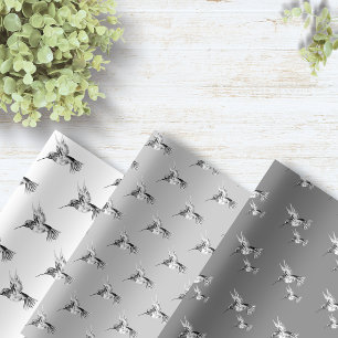 Waterverf Hummingbird Zwart-wit Inpakpapier Vel
