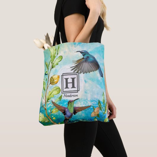 Waterverf Hummingvogels | Monogrammen Tote Bag (Dichtbij)