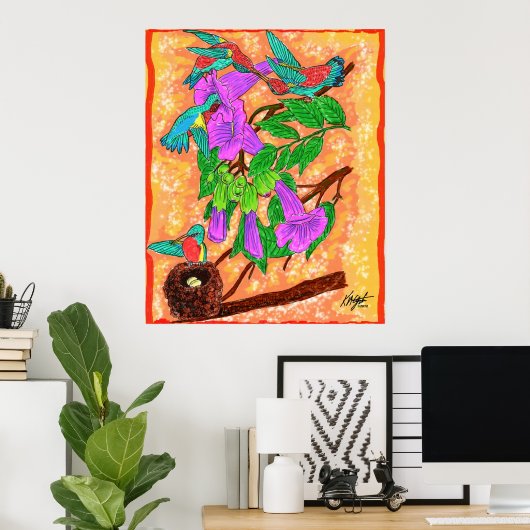 Waterverf Hummingvogels Poster (Thuiskantoor)