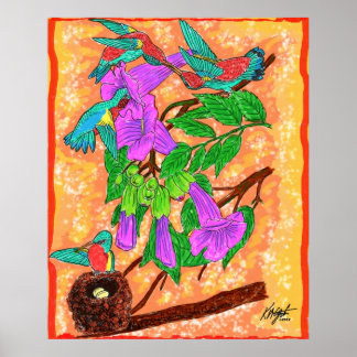 Waterverf Hummingvogels Poster