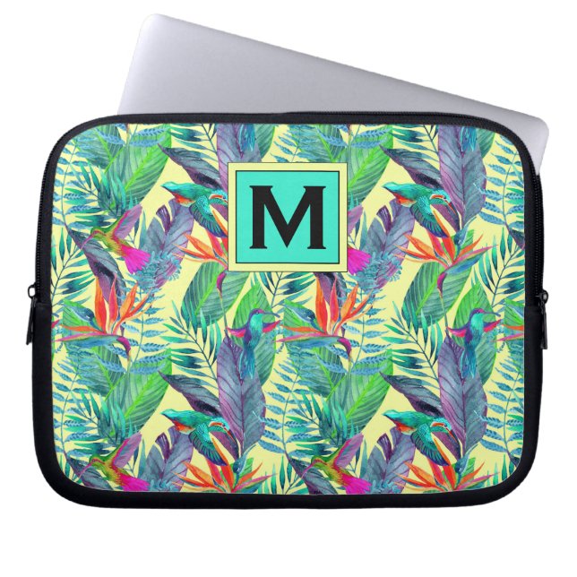 Waterverf Hummingvogels | Voeg je Initiaal toe Laptop Sleeve (Voorkant)