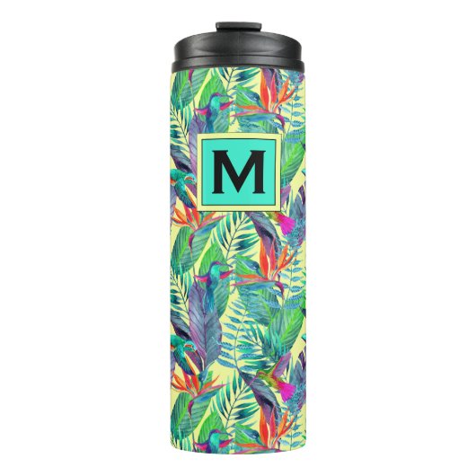 Waterverf Hummingvogels | Voeg je Initiaal toe Thermosbeker (Voorkant)