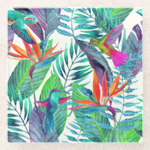 Waterverf Humminvogels in het Oerwoud 2 Glazen Onderzetter