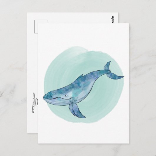 Waterverf Humpback Whale Briefkaart (Voorkant / Achterkant)