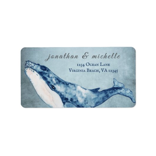 Waterverf Humpback Whale Nautical Beach Adres Etiket (Voorkant)