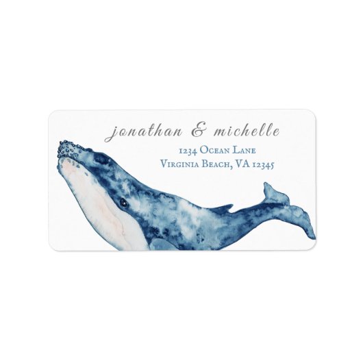 Waterverf Humpback Whale Nautical Beach Adres Etiket (Voorkant)