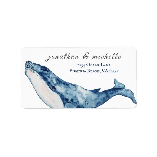 Waterverf Humpback Whale Nautical Beach Adres Etiket (Voorkant)