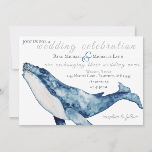 Waterverf Humpback Whale Nautical Beach Wedding Kaart (Voorkant)