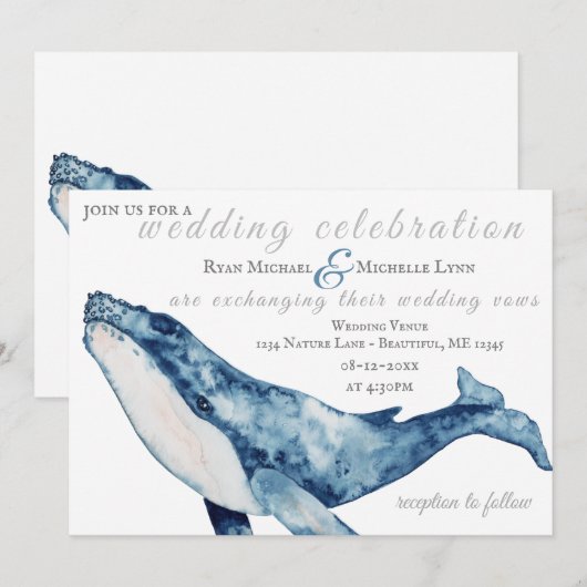 Waterverf Humpback Whale Nautical Beach Wedding Kaart (Voorkant / Achterkant)