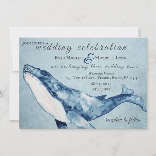 Waterverf Humpback Whale Nautical Beach Wedding Kaart (Voorkant)