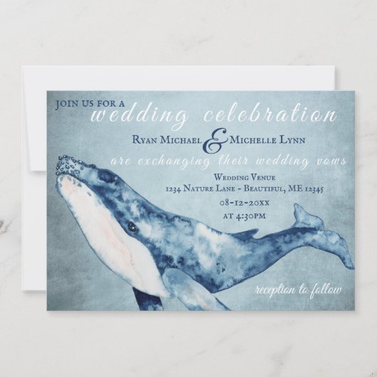 Waterverf Humpback Whale Nautical Beach Wedding Kaart (Voorkant)