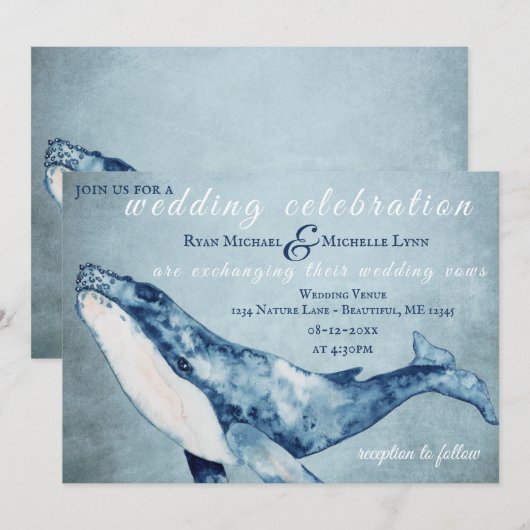 Waterverf Humpback Whale Nautical Beach Wedding Kaart (Voorkant / Achterkant)