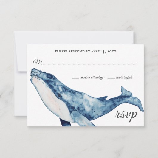 Waterverf Humpback Whale Nautical Beach Wedding RSVP Kaartje (Voorkant)