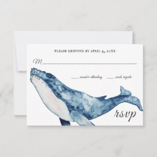 Waterverf Humpback Whale Nautical Beach Wedding RSVP Kaartje
