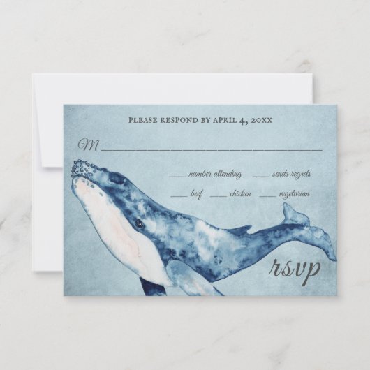 Waterverf Humpback Whale Nautical Beach Wedding RSVP Kaartje (Voorkant)