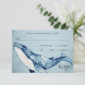 Waterverf Humpback Whale Nautical Beach Wedding RSVP Kaartje (Staand voorkant)