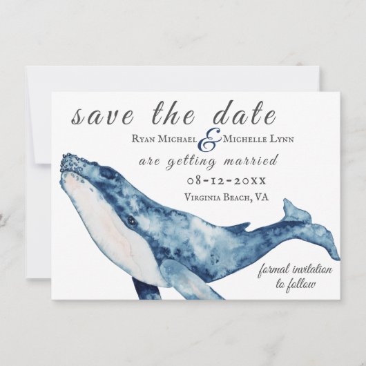 Waterverf Humpback Whale Nautical Beach Wedding Save The Date (Voorkant)