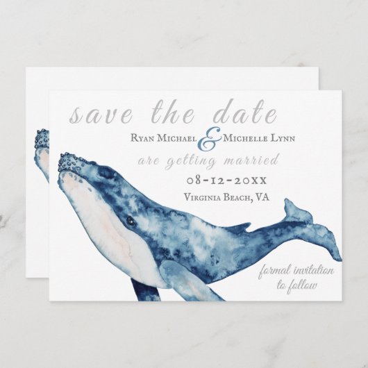 Waterverf Humpback Whale Nautical Beach Wedding Save The Date (Voorkant / Achterkant)