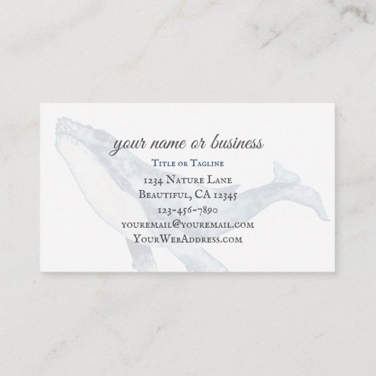 Waterverf Humpback Whale op White Bkg Beach Visitekaartje (Achterkant)