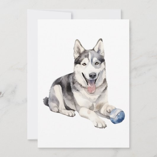 Waterverf Husky Dog Feestdagenkaart (Voorkant)