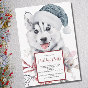 Waterverf Husky Dog Holiday Party Invitation Kaart