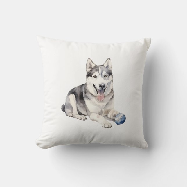 Waterverf Husky Dog Kussen (Voorkant)
