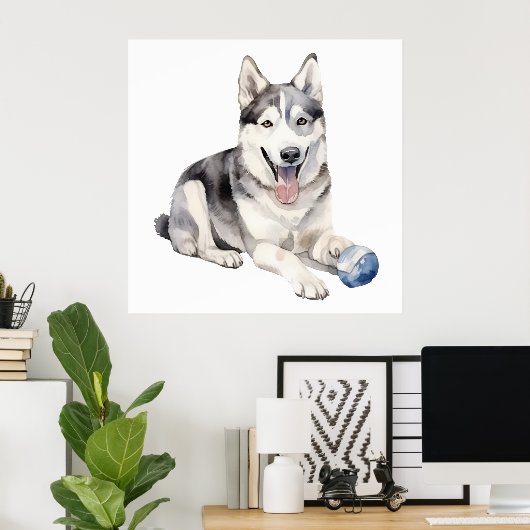 Waterverf Husky Dog Poster (Thuiskantoor)