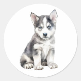 Waterverf Husky Dog Ronde Sticker