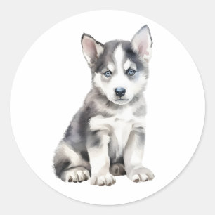 Waterverf Husky Dog Ronde Sticker
