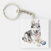 Waterverf Husky Dog Sleutelhanger (voorkant)