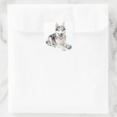 Waterverf Husky Dog Vierkante Sticker (Tas)