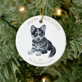 waterverf husky puppy happy pawlidays foto keramisch ornament
