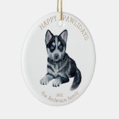 waterverf husky puppy happy pawlidays foto keramisch ornament (Rechts)
