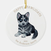 waterverf husky puppy happy pawlidays foto keramisch ornament (Voorkant)