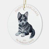 waterverf husky puppy happy pawlidays foto keramisch ornament (Links)