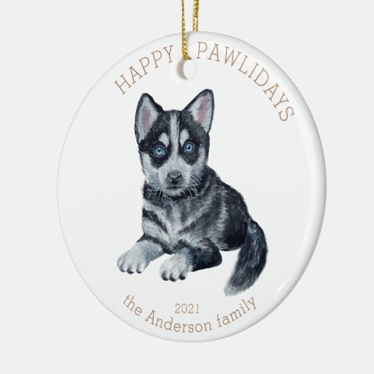 waterverf husky puppy happy pawlidays foto keramisch ornament (Links)